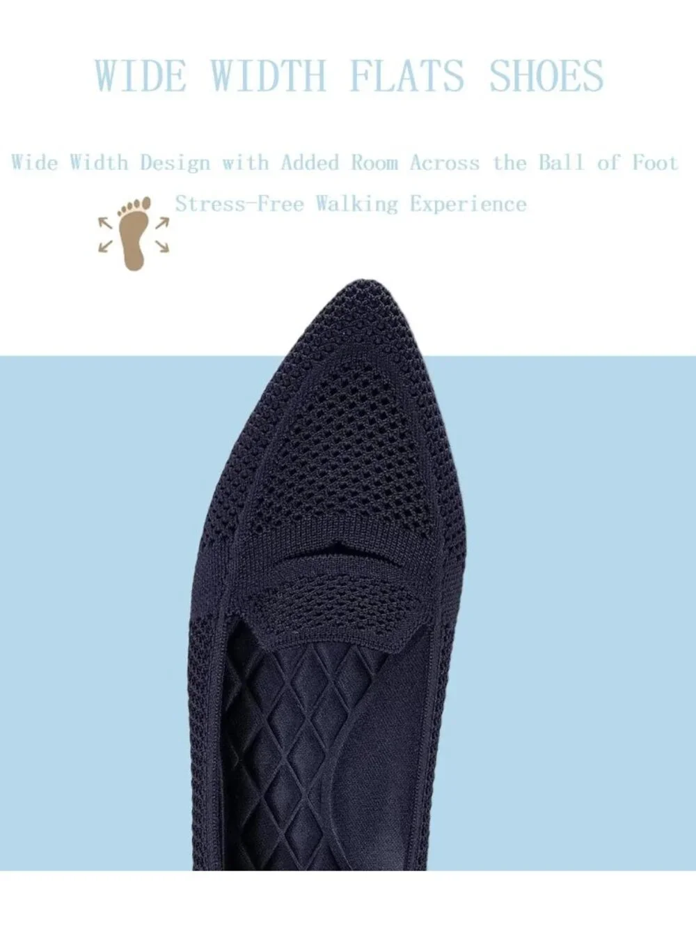 Women's Navy Blue Pointed Toe Penny Ballet Knit Mesh Slip On Flat Loafer Shoes